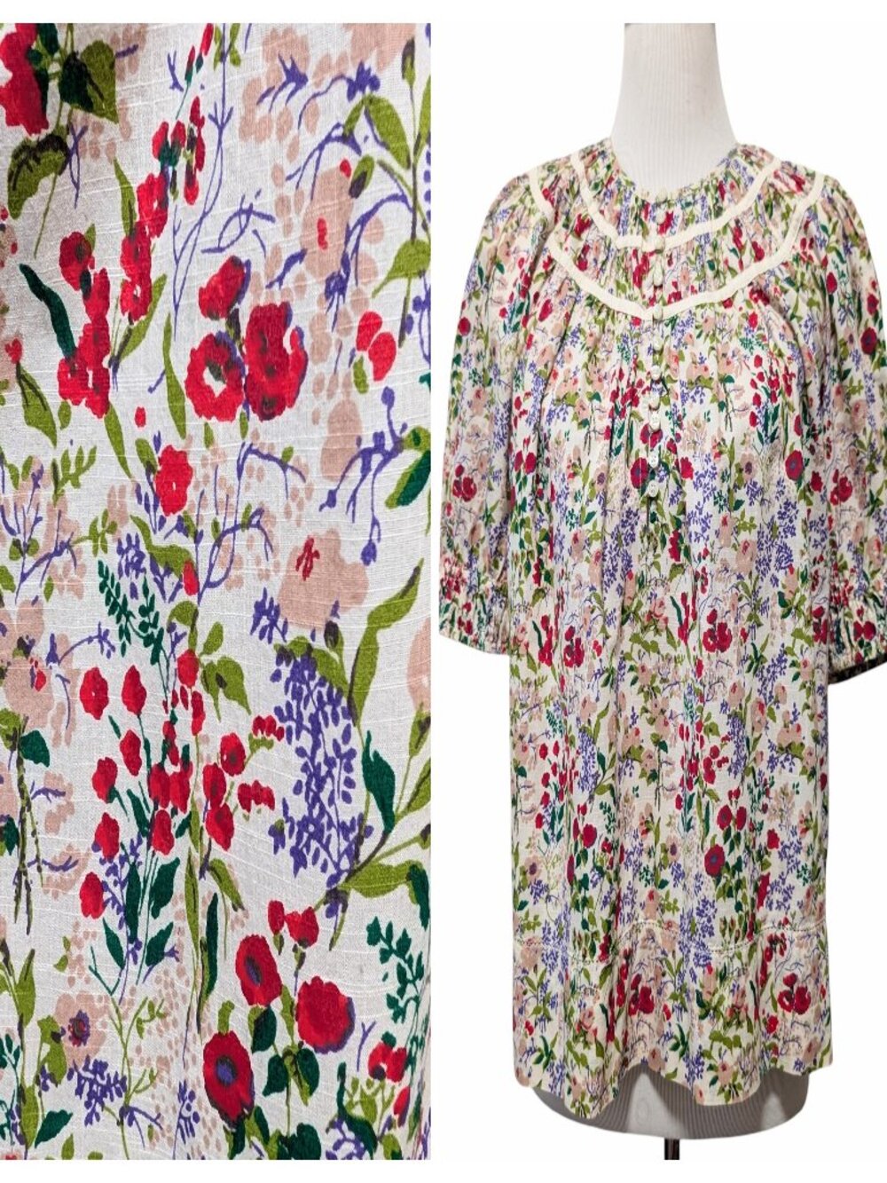 The Great Womens Size 1/S Storyteller Cream Fresh Water Floral Smocked Yoke Top